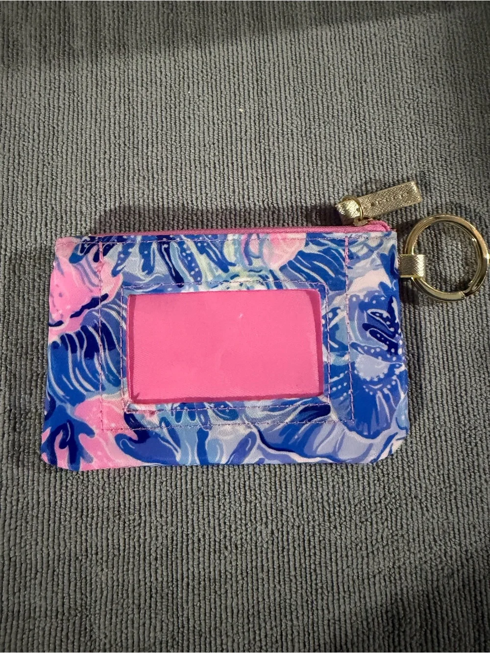 Lilly Pulitzer Pink Blue Floral Key & Card Holder with Gold Trim